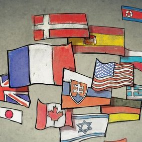 Ein Illustration mit verschiedenen Länder-Flaggen