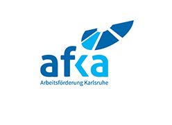 Logo der Arbeitsförderung Karlsruhe (afka) mit blauem Schriftzug und stilisiertem grafischen Element